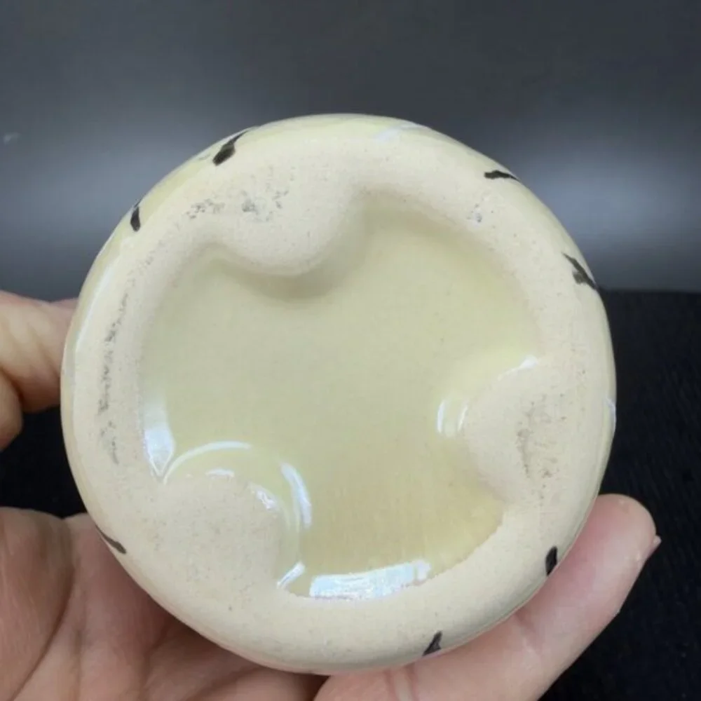 Vintage Ceramic Bud Vase With Yellow Shiny Iridescent‎ Finish Black White Lines